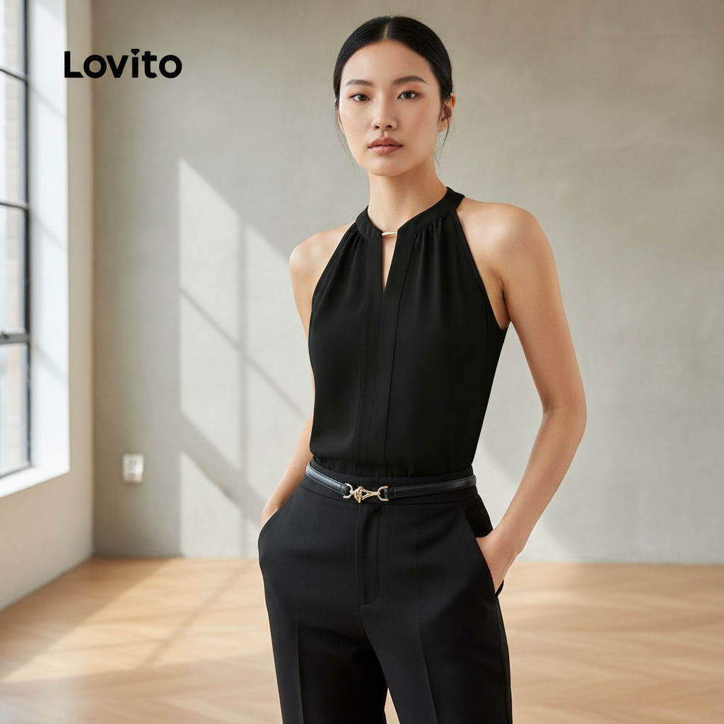 Lovito Top Casual Feminino Liso em Metal L124AD111 em Oferta na Shopee