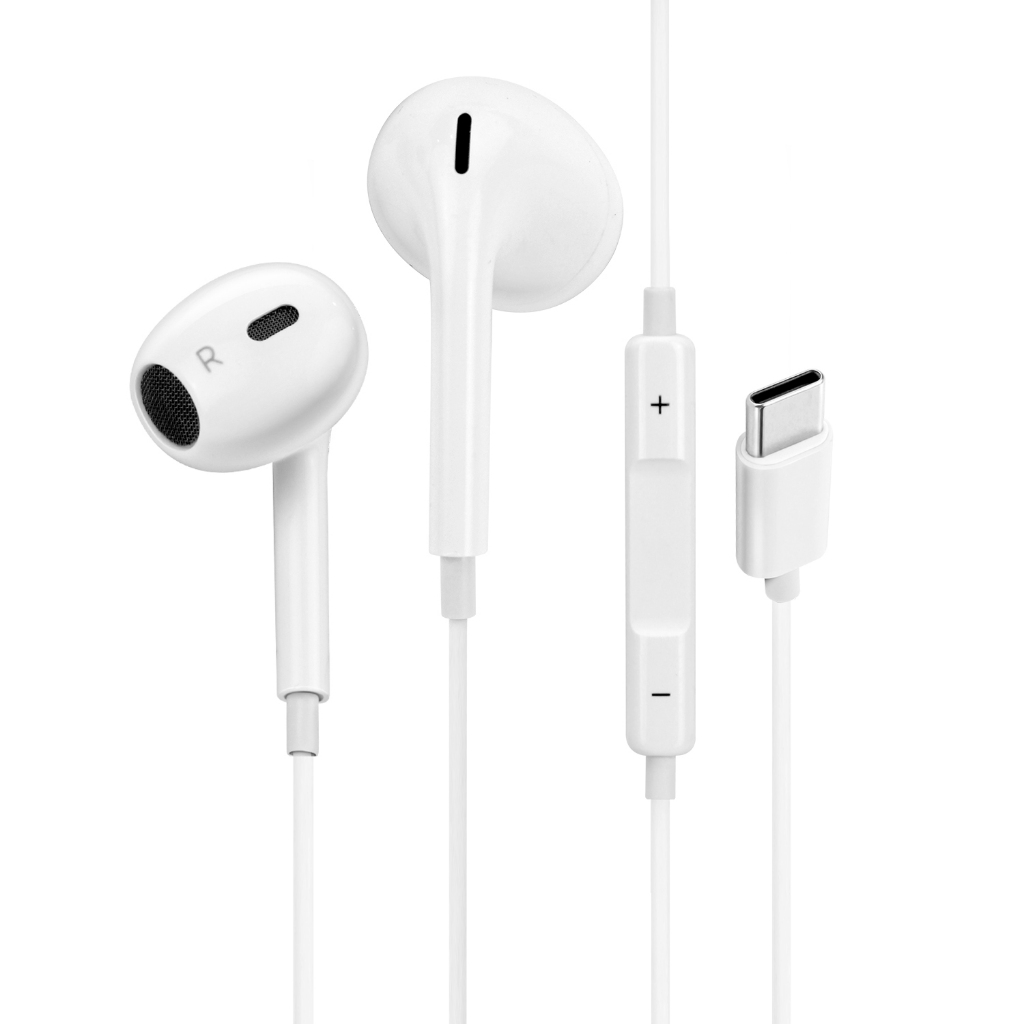  Fones de ouvido intra-auriculares Tipo C com cancelamento de ruído integrado, fones de três botões para controle de