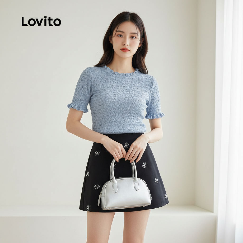 Lovito Saias Femininas Casuais com Laço em Tecido Leve para Verão/Primavera L133AD475 em Oferta na Shopee