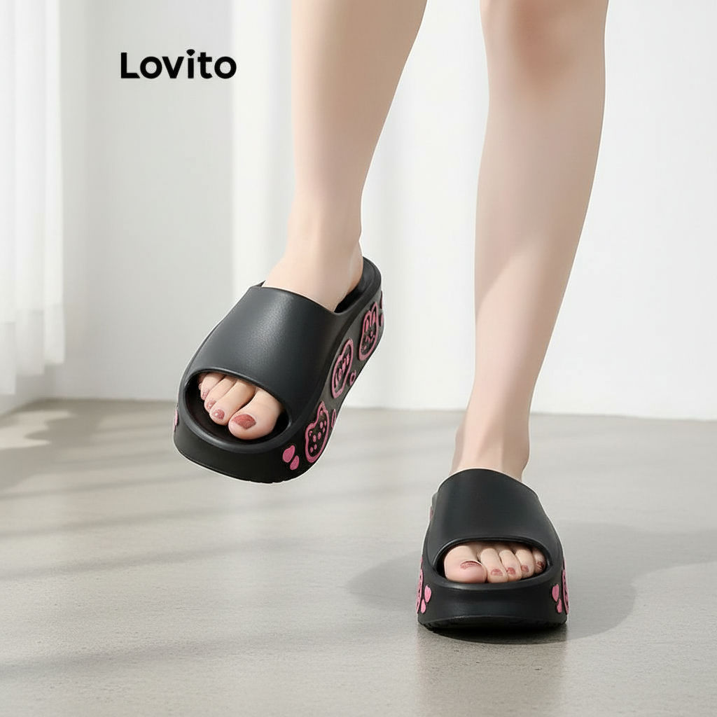 Lovito Sandálias casuais planas coração desenho animado Colorblock femininas LFA69129 em Oferta na Shopee