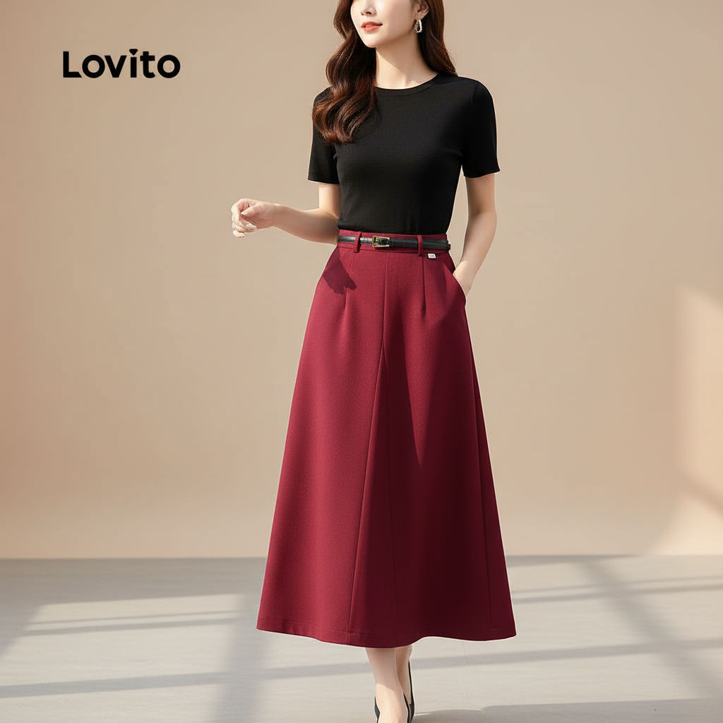 Lovito Saias Elegantes Para Festas Natalinas Com Zíper Vermelhas Primavera Verão Mulheres L154ED305 em Oferta na Shopee