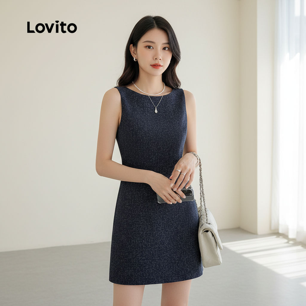 Lovito Vestido Feminino Com Zíper Azul Escuro Primavera/verão L137LD428
