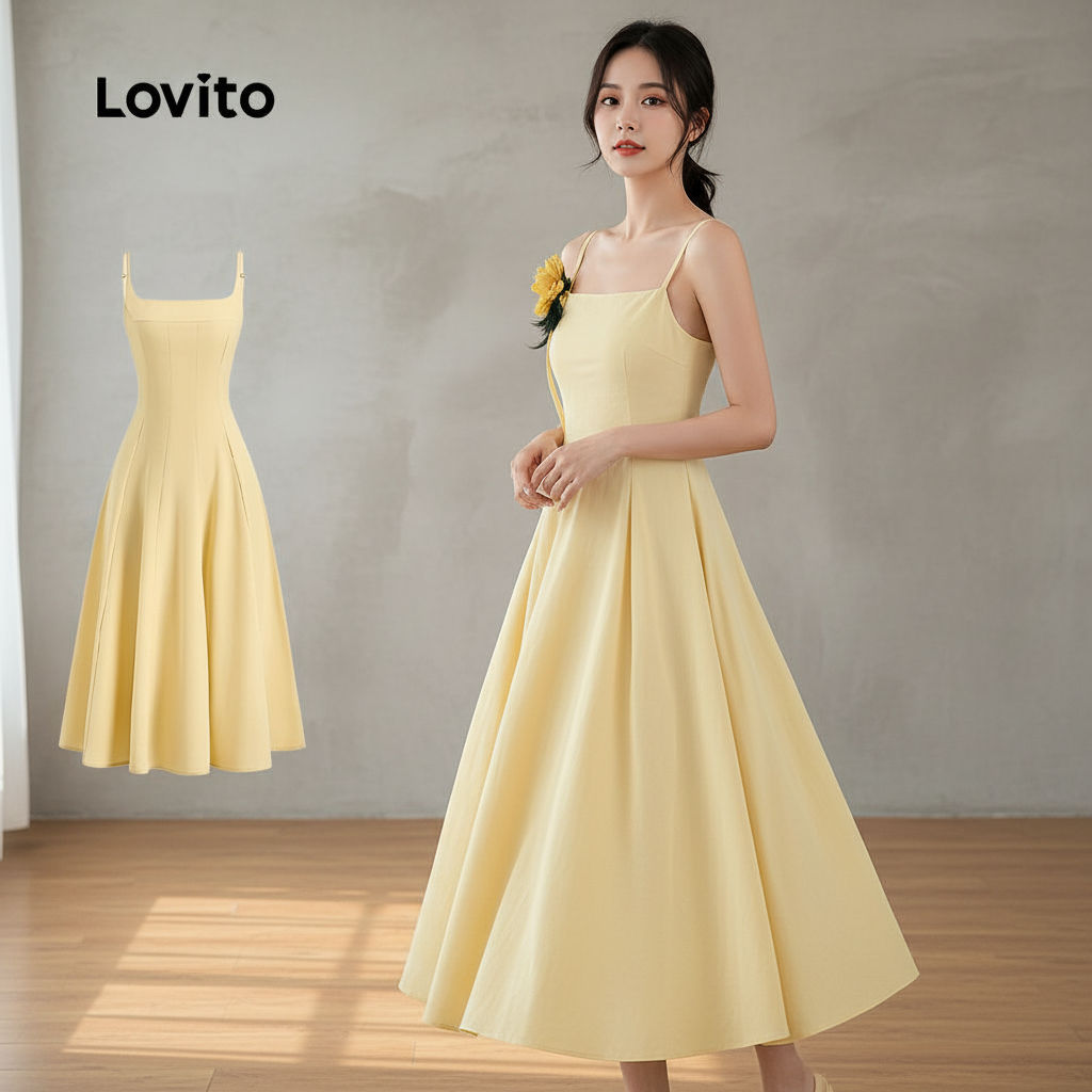 Lovito Vestido Casual Linha Primavera/verão Estrutura Amarelo Feminino L137ED737 em Oferta na Shopee