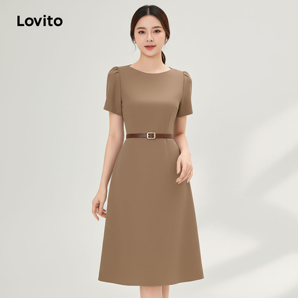 Lovito Refine Vestido Elegante Zíper Primavera Verão Marrom Feminino LBL27154 em Oferta na Shopee