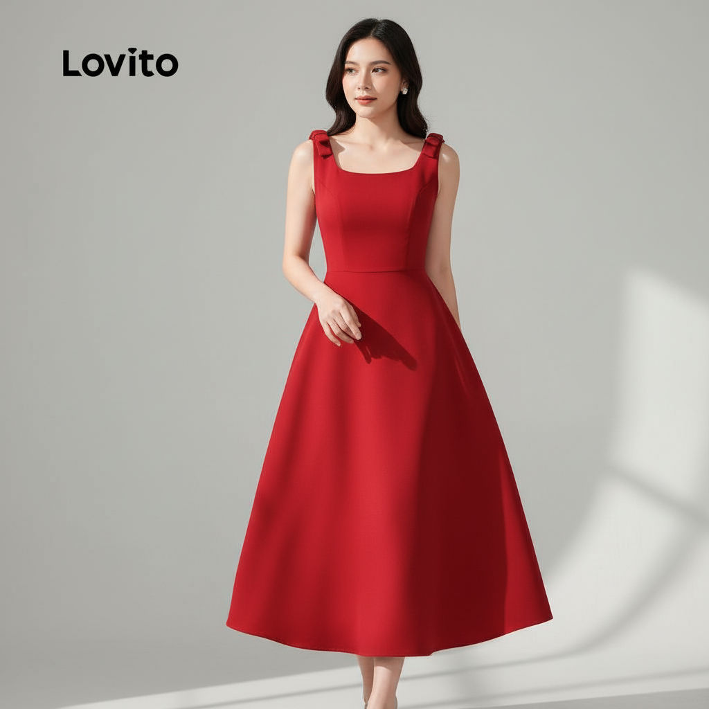 Lovito Vestido Feminino Vermelho Estampado Borboleta Modelagem Estruturada Para Festa Primavera Verão L154ED278 em Oferta na Shopee