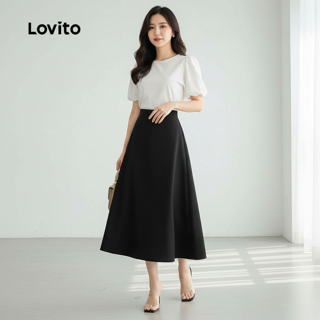 Lovito Saia Casual Liso Com Estrutura E Verão Primavera Para Mulheres L128ED466 em Oferta na Shopee