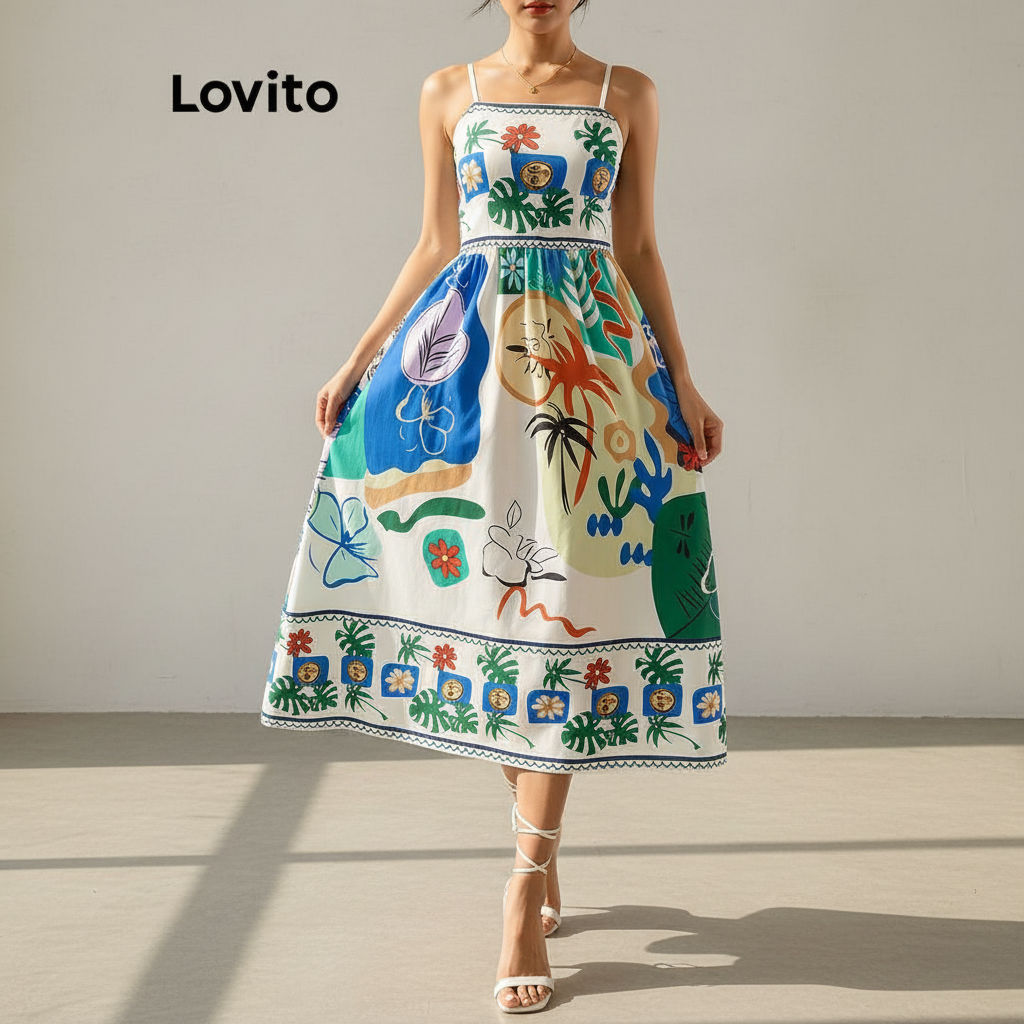 Lovito Vestido Boho Pop Art Estampa Padrão Feminino LBL17611 em Oferta na Shopee