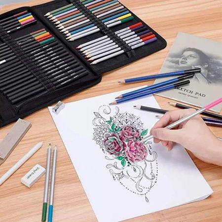 Conjunto Premium de 145 Lápis para Desenho Kit de Lápis de Arte Estojo com Zíper para Desenho, Esboço, Coloração em Oferta na Shopee