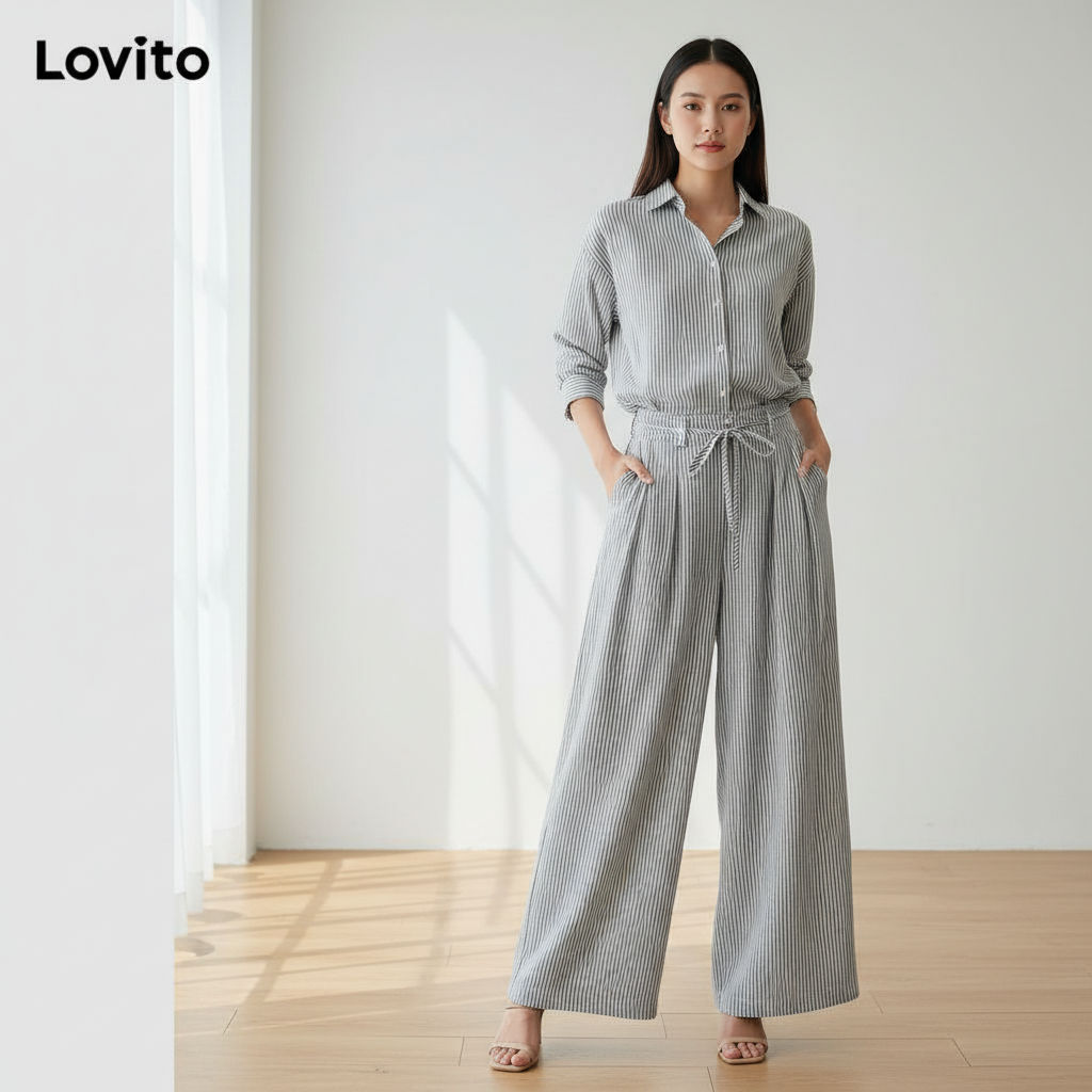 Lovito Calça Boho Verão/primavera Com Botões E Cadarço Macia E Confortável Preta Para Todas As Estações L137ED215 em Oferta na Shopee