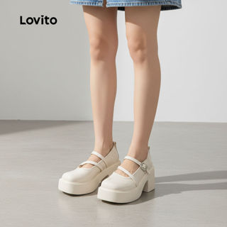 Lovito Feminino Sapato Mary Jane Salto Alto Retro Estilo Preppy Cabeça Redonda Para Mulheres LFA58318 em Oferta na Shopee