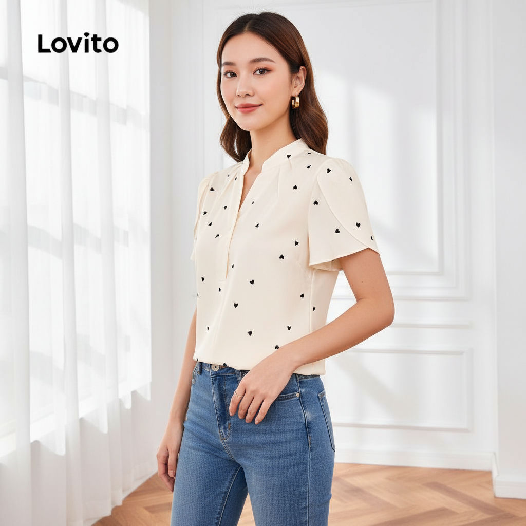 Lovito Blusa Feminina Elegante Formato Coração LBL16342