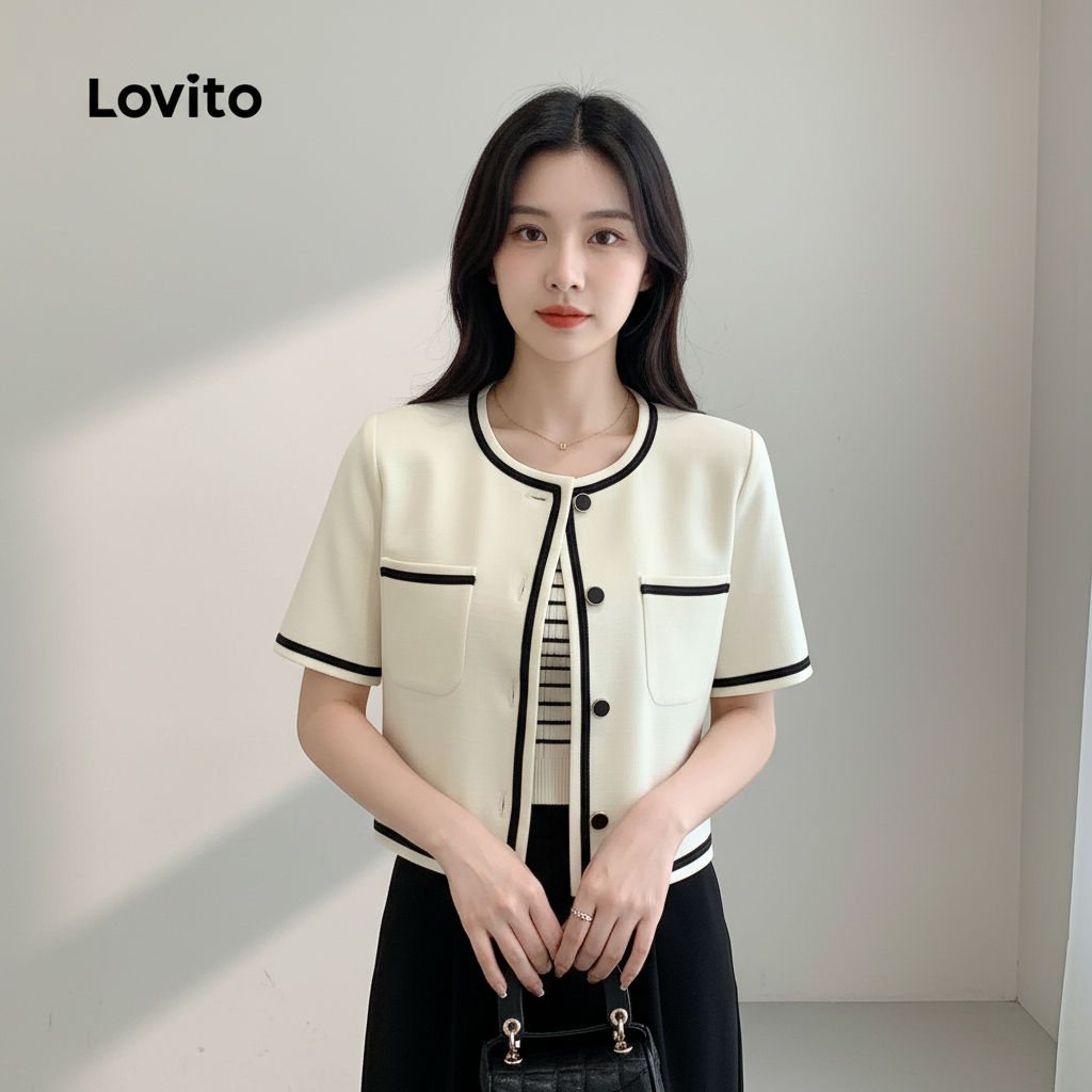 Lovito Refine Jaqueta Feminina Casual com Estampa Lisa LNA73435 em Oferta na Shopee