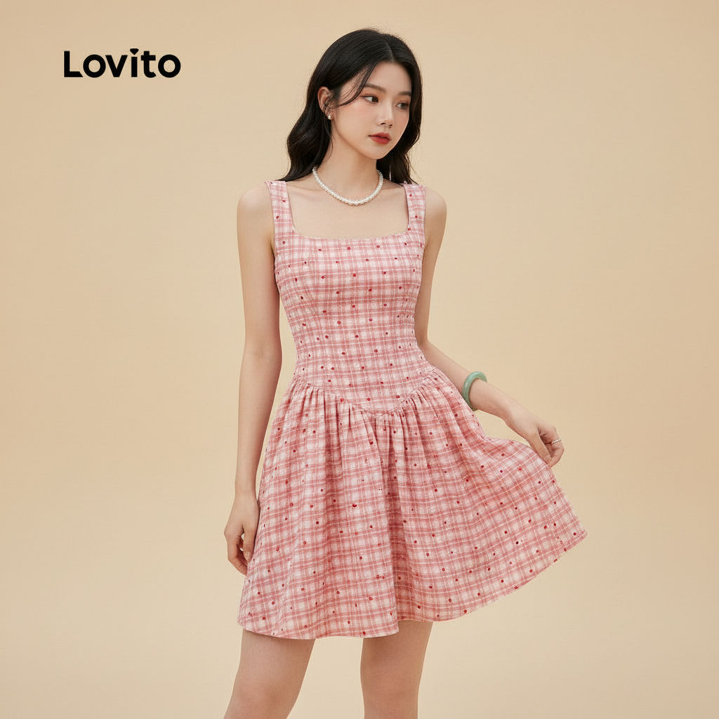 Lovito Vestido Delicado com Pregas Casual Linhas Vestido Rosa para Primavera/Verão Feminino L144AD192 em Oferta na Shopee