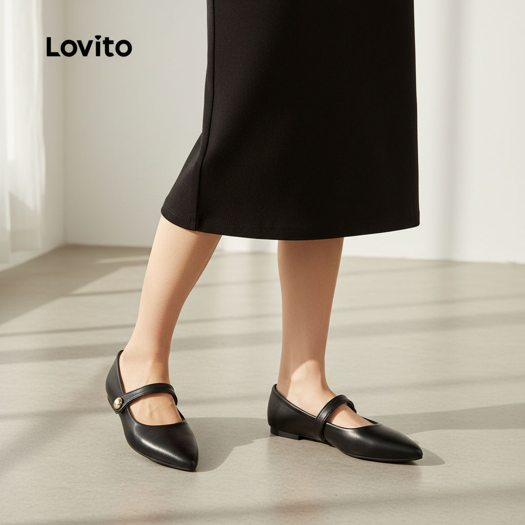 Lovito Sapatilhas Clássicas Mary Jane Suaves em Preto e Branco Confortáveis de Couro Macio para Mulheres LFA69084 em Oferta na Shopee