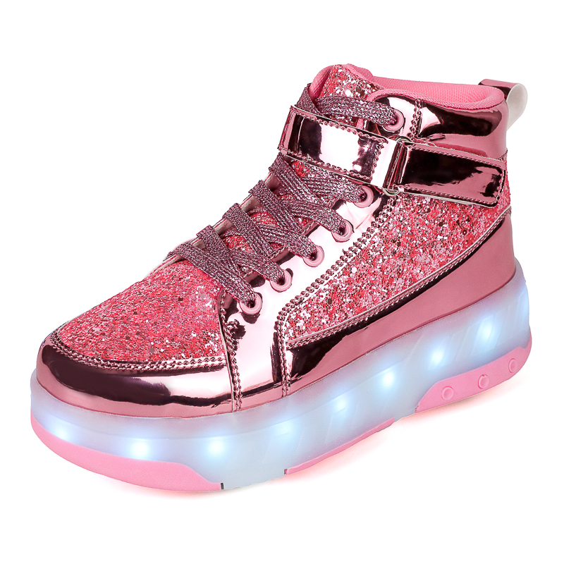Sapatos Heelys Iluminados Por LED Para Crianças E Adolescentes , Tênis De Skate 2 Em 1 Removíveis Recarregáveis USB Com