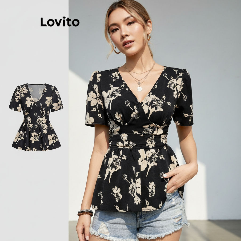 Lovito Blusa Feminina Floral Flores Elegante L112ED568 em Oferta na Shopee