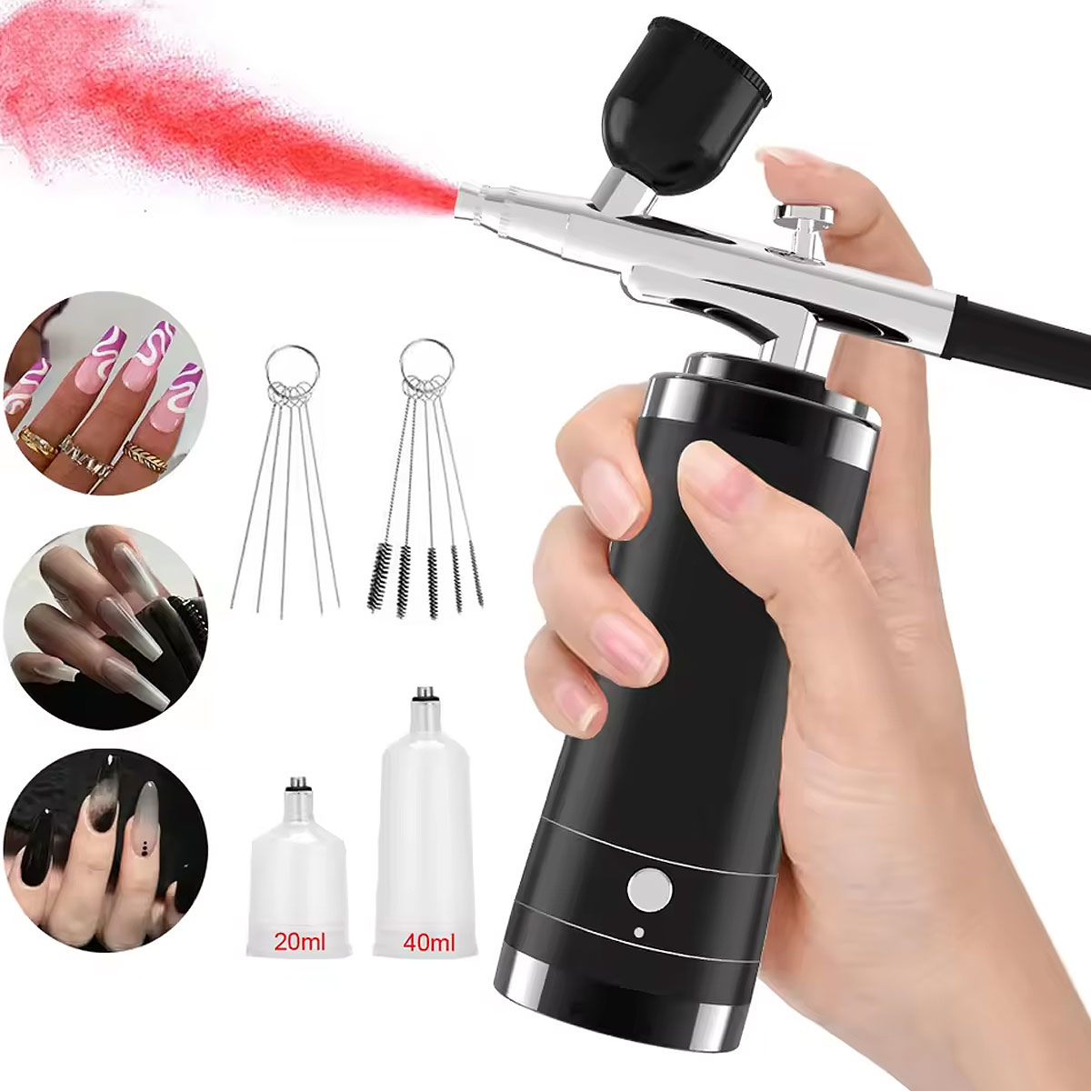 Kit De Aerógrafo Portátil Com Compressor-Pistola Recarregável Sem Fio Para Nail Art , Pintura De Modelos E Artesanato