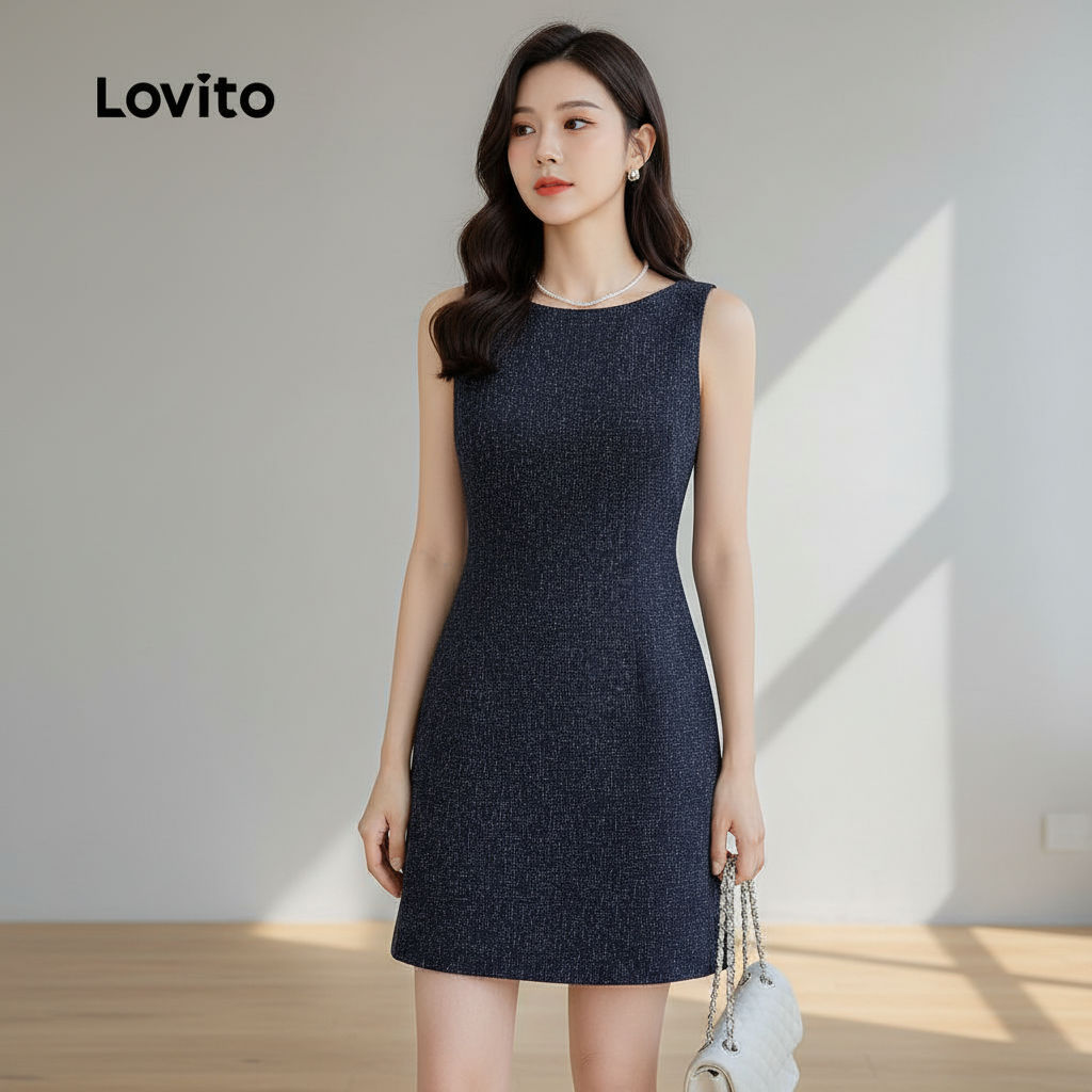 Lovito Vestido Feminino Com Zíper Azul Escuro Primavera/verão L137LD428 em Oferta na Shopee