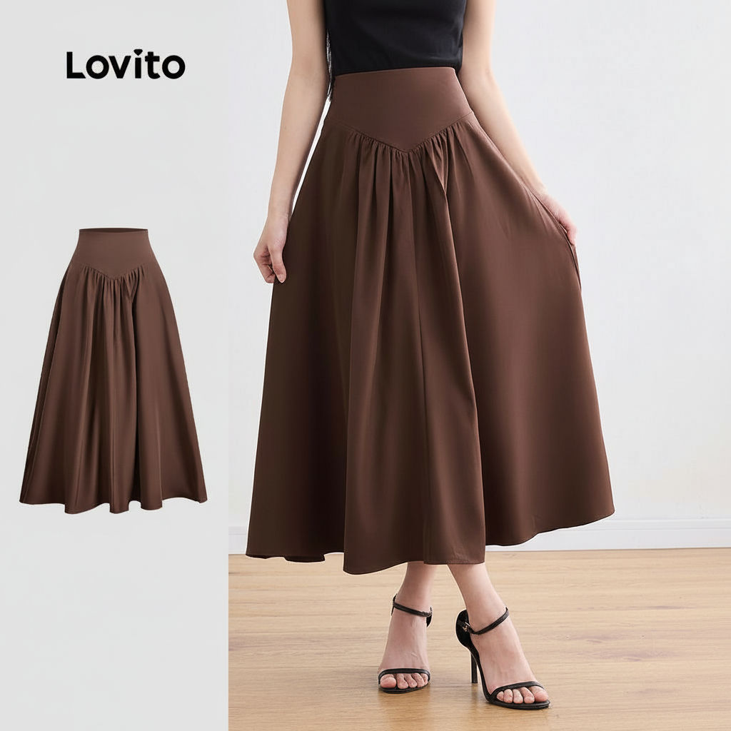 Lovito Saia Plissada Casual Feminina Com Cinto LBL24245