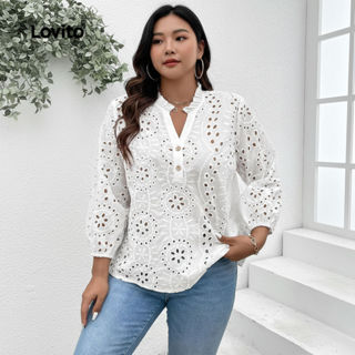 Lovito Blusa Feminina Boho Plus Size Com Bordados E Botões Para Verão Primavera LBL22272 em Oferta na Shopee