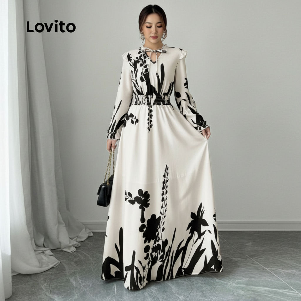 Lovito Refine Vestido de Renda Boho Feminino para Todas as Estações LNE1131X072