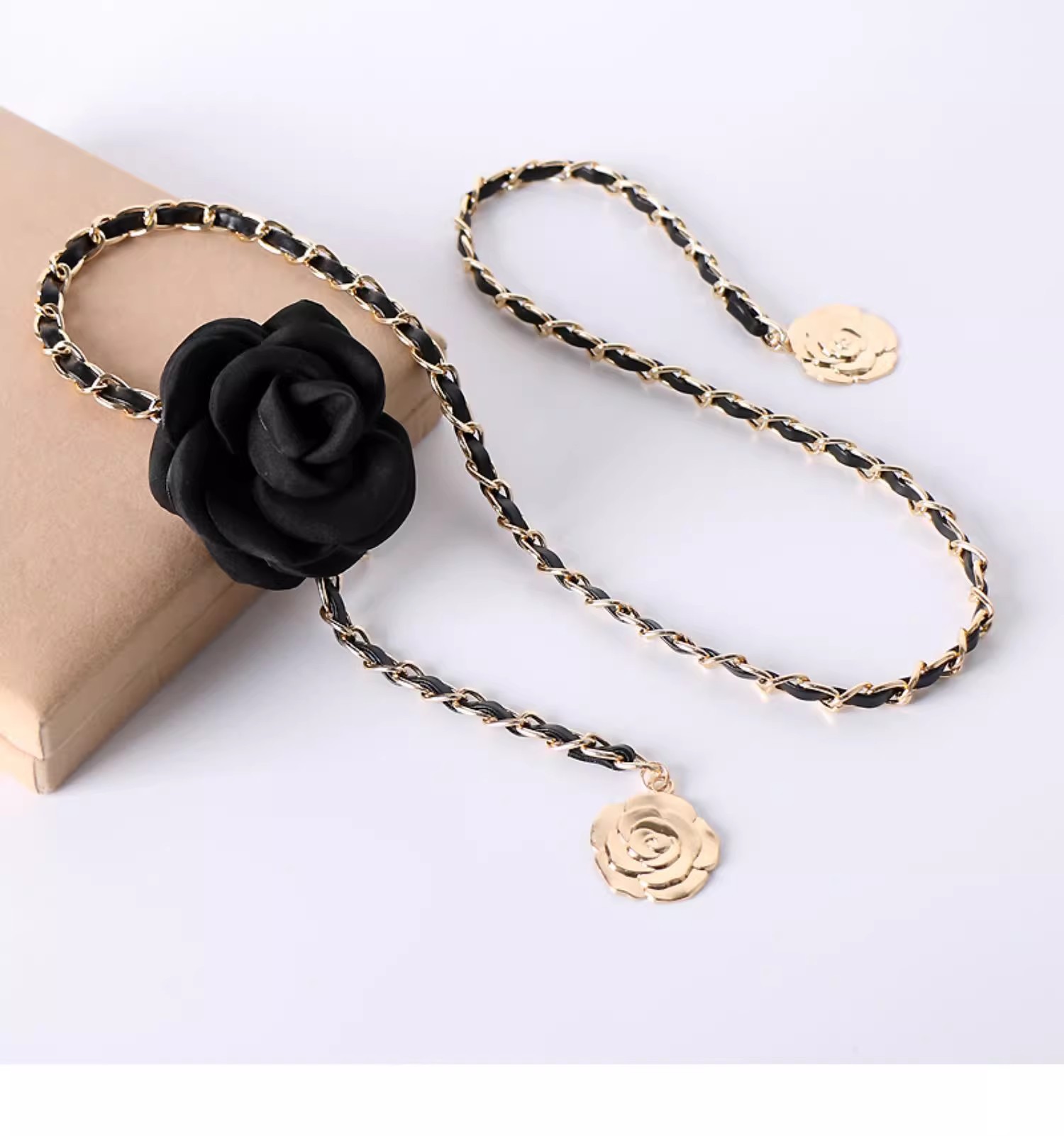 Detalhes do Calça de Vestido Feminina Camellia com Corrente de Metal na Cintura, Cinto Fashion, Nova Chegada, 1 Unidade.