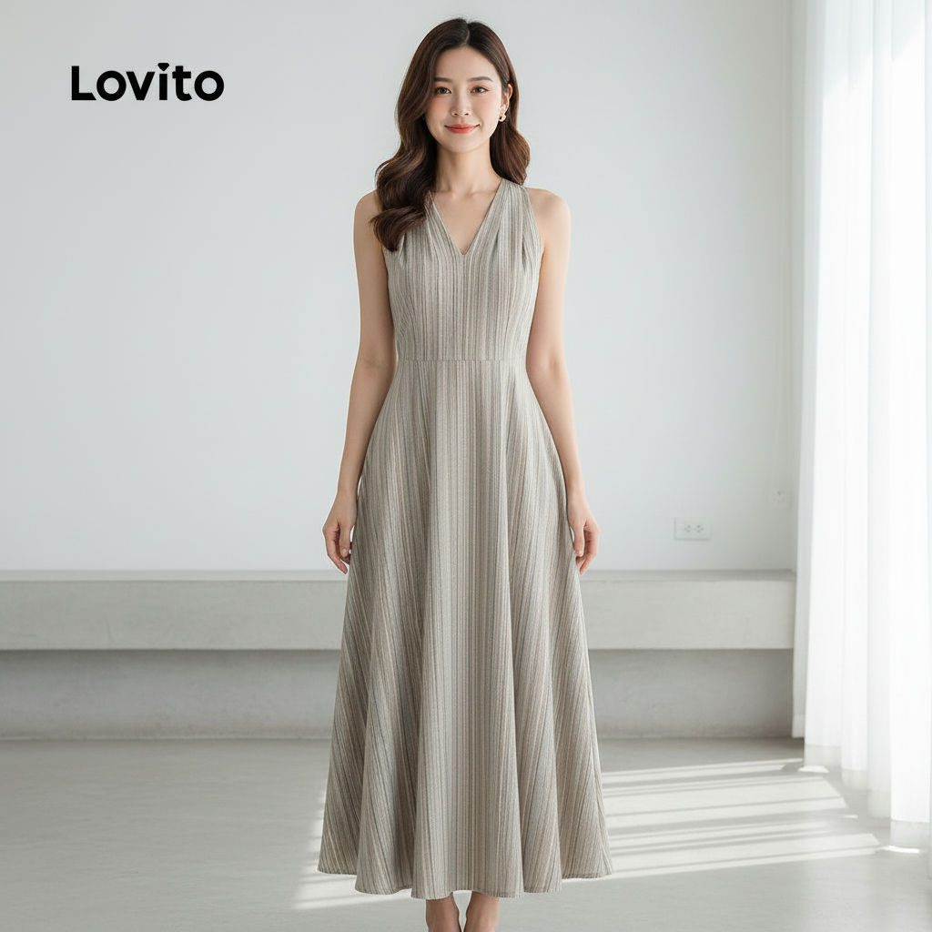 Lovito Vestido Feminino Casual Plissado Geométrico Leve Confortável Primavera Verão L137ED488 em Oferta na Shopee