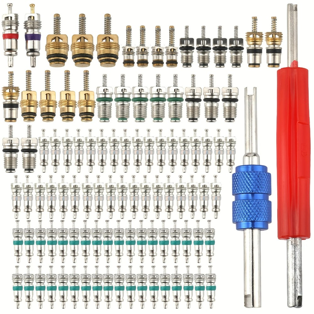 Núcleo de Válvula de Ar Condicionado 102 Peças - Acessórios de Núcleo de Válvula A/C R12 R134a Kit de Acessórios,