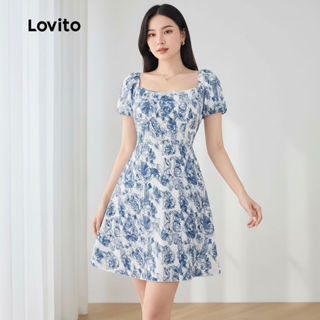 Lovito Vestido Feminino Casual Floral com Drapeado para Verão e Primavera L129AD1018 em Oferta na Shopee
