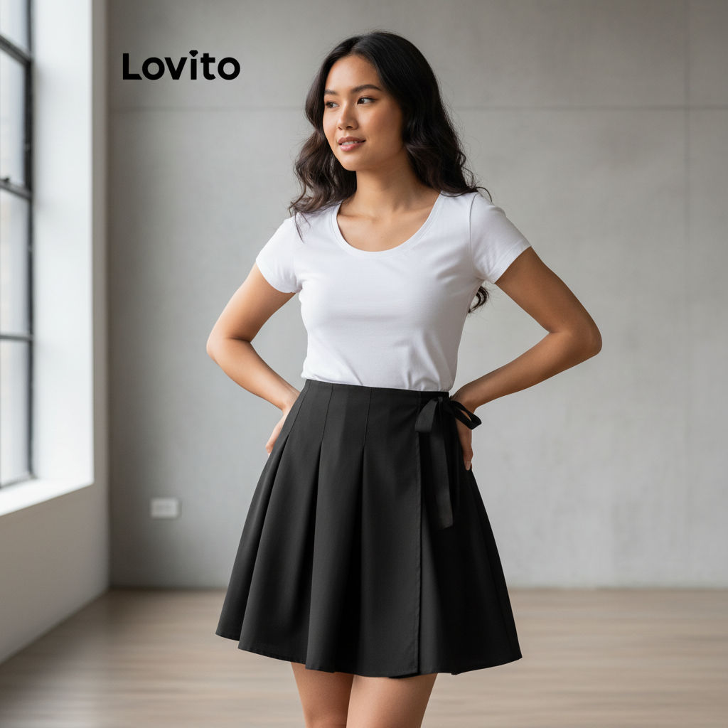 Lovito Saias Formais Lisas Plissadas Com Amarração Frontal Para Mulheres L117AD280 em Oferta na Shopee