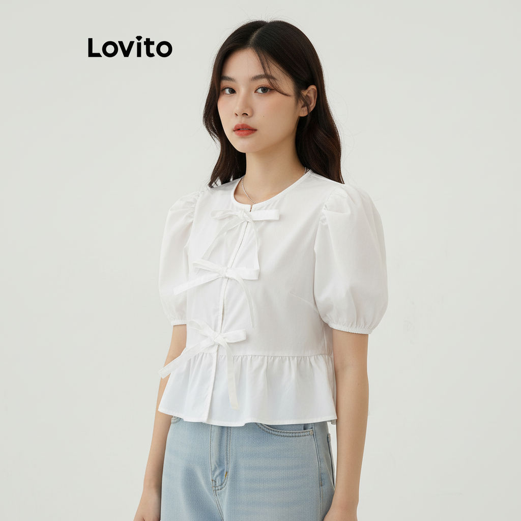 Lovito Blusa Casual Lisa com Amarração Verão Feminina L104ED294