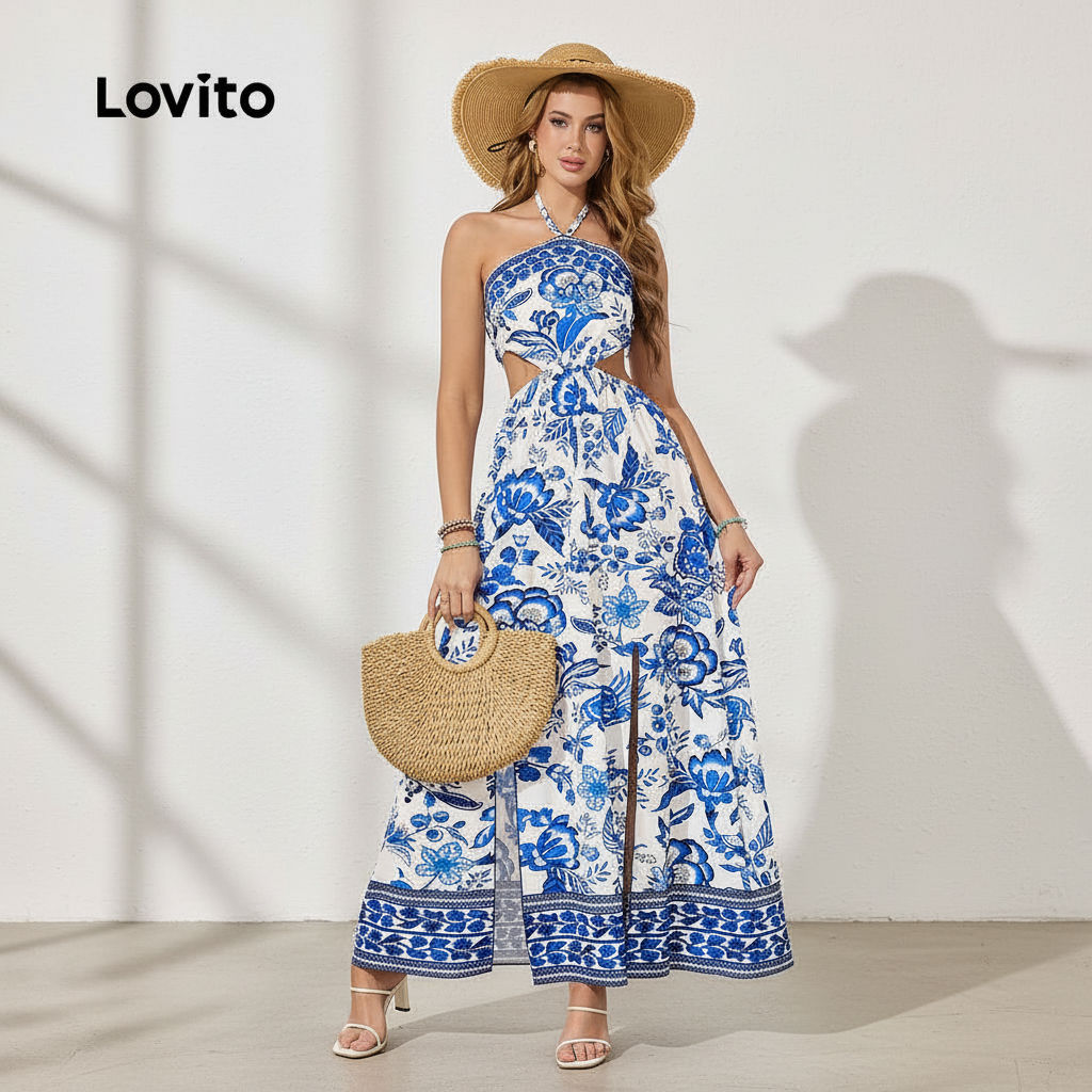 Lovito Vestido Boho Feminino Floral com Recorte para Verão Primavera LBL22257 em Oferta na Shopee