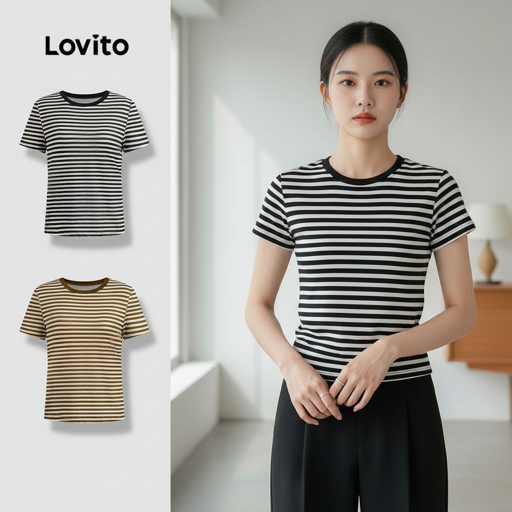 Lovito Refine Blusa Listrada Feminina Com Amarração Verão/Primavera L125AD313 em Oferta na Shopee