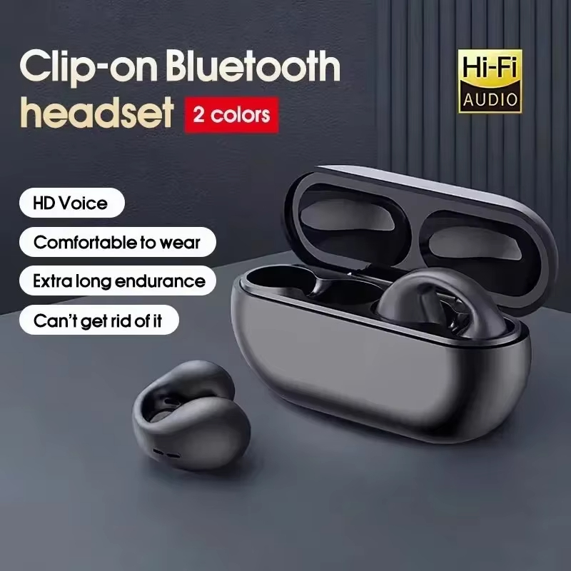 Fones de ouvido IPX7 à prova d'água, clip-on, Bluetooth, condução óssea, sem fio, esportivos, som estéreo HIFI, fones