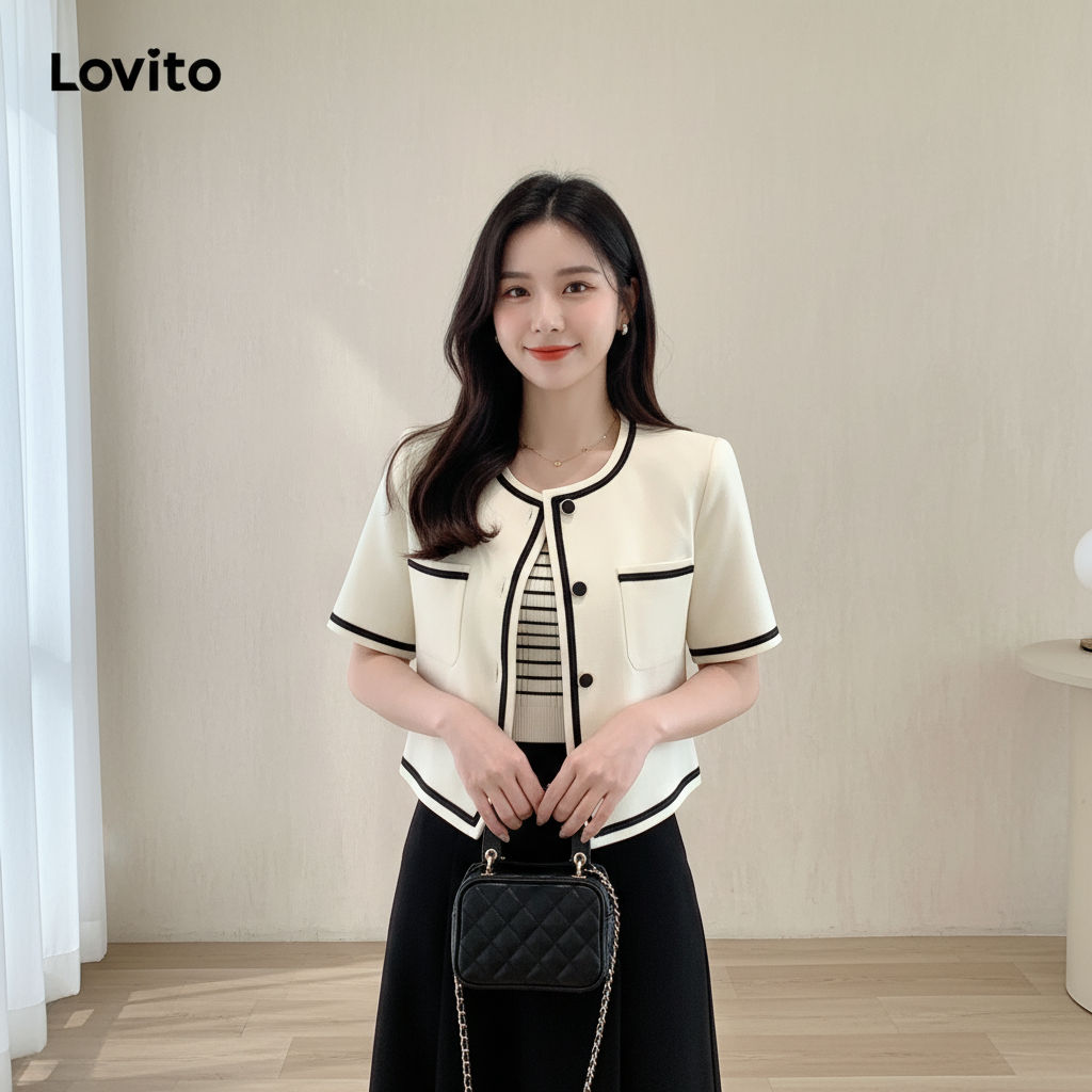 Lovito Refine Jaqueta Feminina Casual com Estampa Lisa LNA73435 em Oferta na Shopee