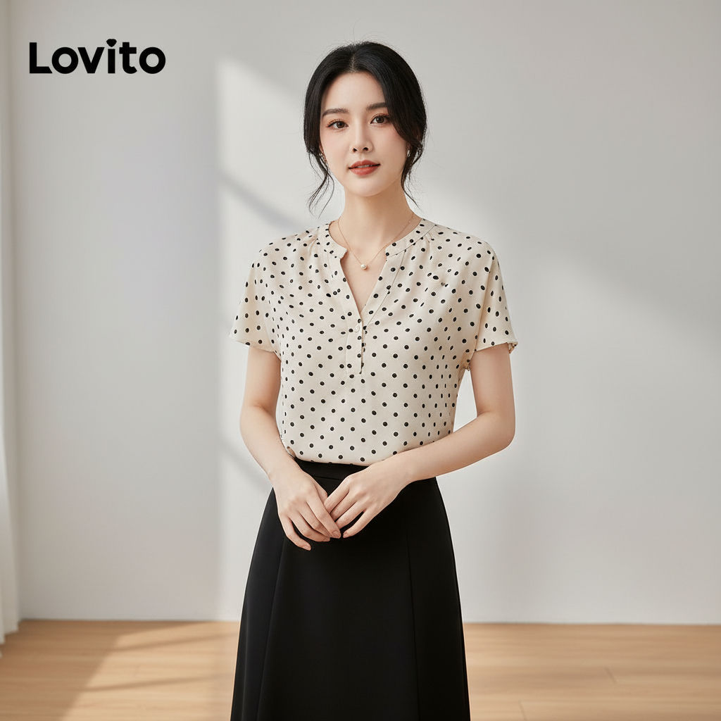 Lovito Blusa Socialite Feminina Com Estampa Poá E Botões Frontais LNE27216 (Multicolorida) em Oferta na Shopee