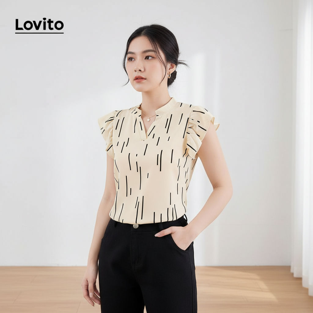 Lovito Blusa Casual Feminina Estampa Geométrica Corrente Primavera Verão L121MD134 em Oferta na Shopee