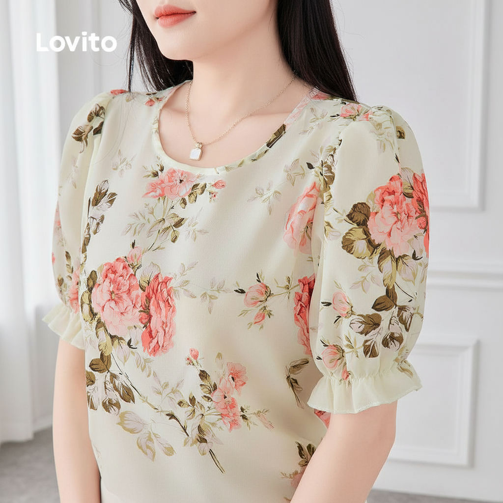 Lovito Blusa Boho Feminina com Babados Primavera/Verão L157ED014 em Oferta na Shopee