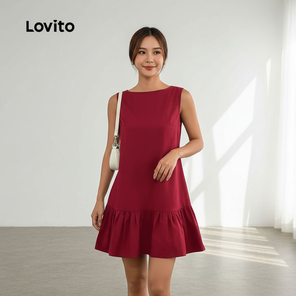 Lovito Vestido Sofisticado com Laço nas Costas para Mulheres - Primavera/Verão Vermelho LBL31120 em Oferta na Shopee