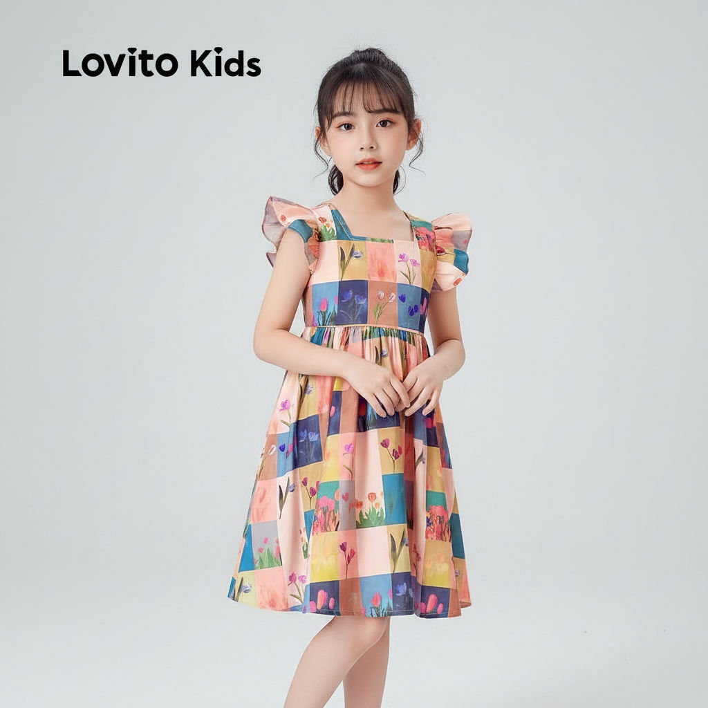 Lovito Refine Vestido Infantil Delicado com Babados para Primavera/Verão L160LD219