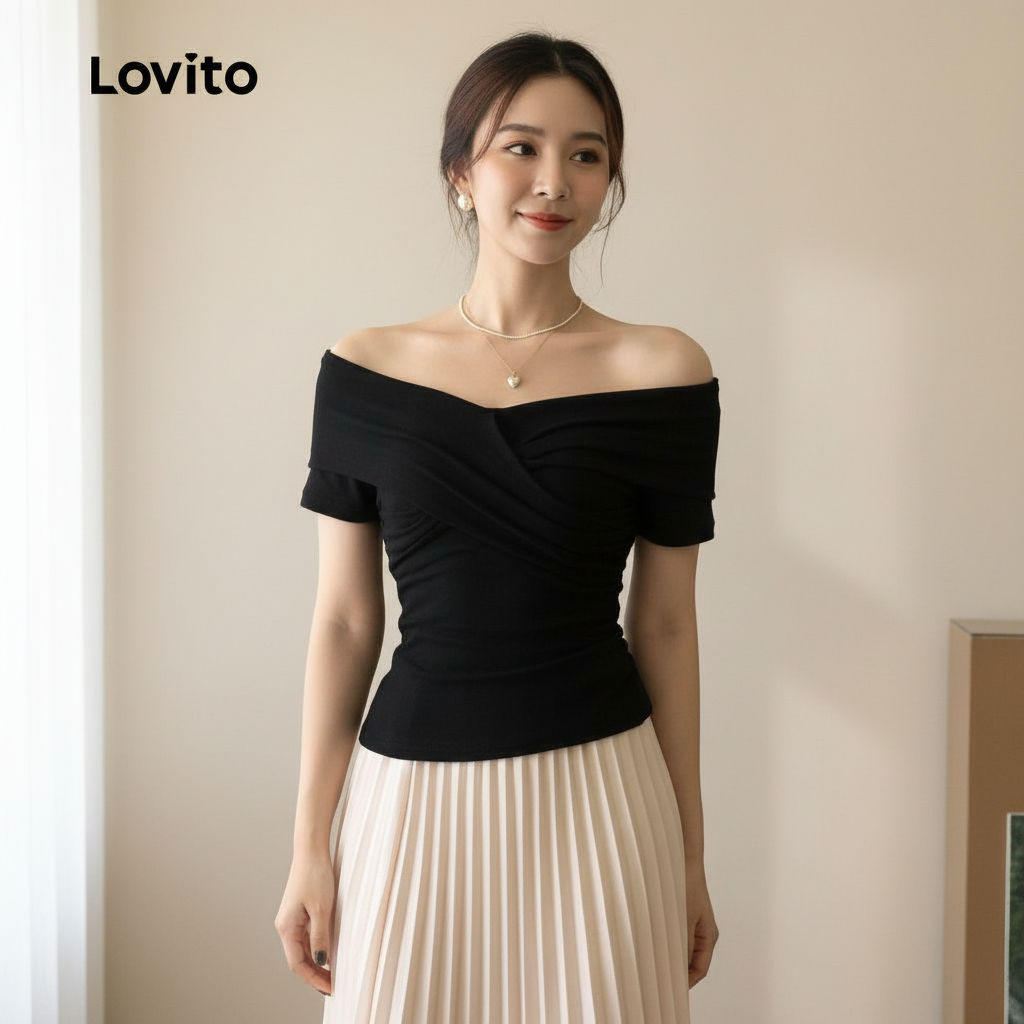 Lovito Refine Camisa Sofisticada de Ombro à Mostra para Verão e Primavera Feminina L121MD373 em Oferta na Shopee