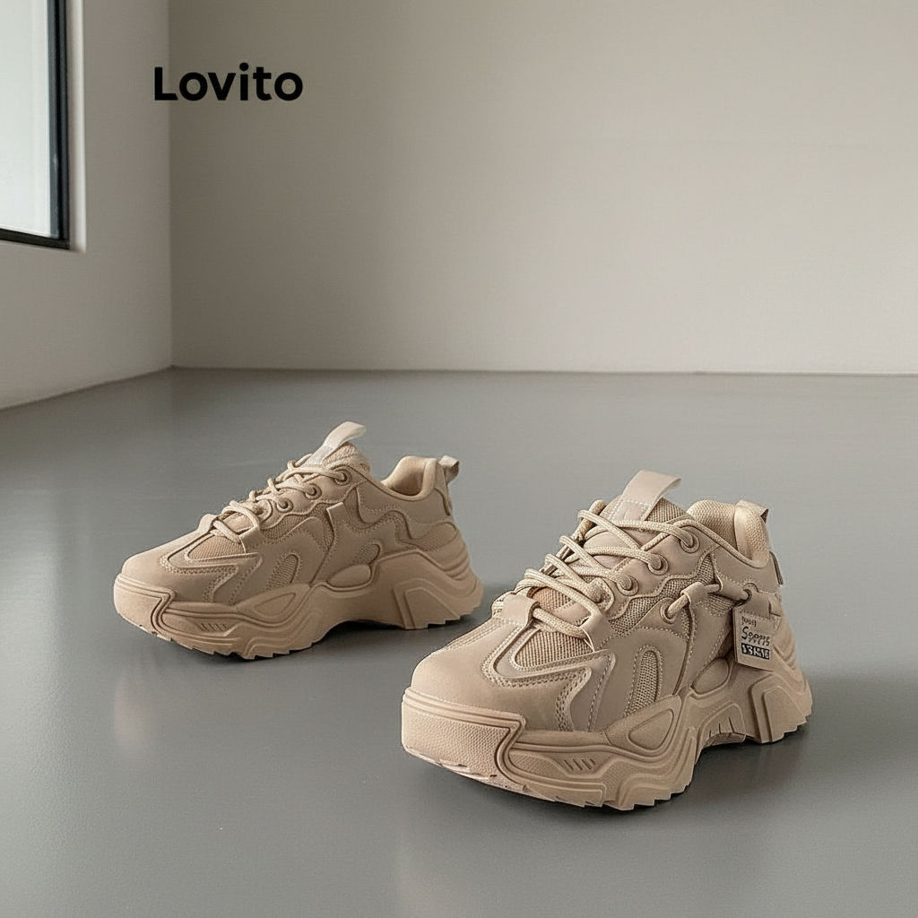 Lovito Casual Tênis Feminino Sola Grossa Aumenta Altura Respirável Confortável LFA62230 em Oferta na Shopee