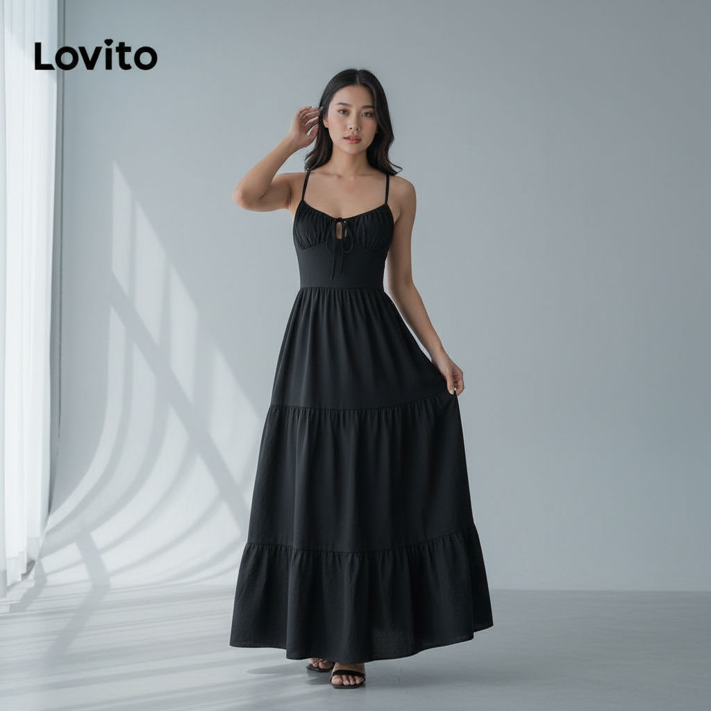 Lovito Refine Vestido Feminino Corte Liso Com Amarração Traseira L99ED974 em Oferta na Shopee