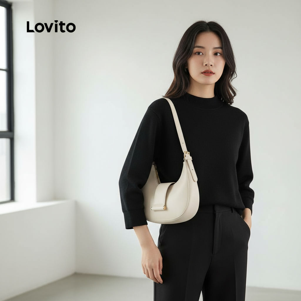 Lovito Bolsa de Ombro Feminina Pequena Meia-lua Cor Sólida LFA98035 em Oferta na Shopee