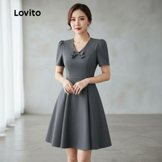 Lovito Vestido Casual Feminino com Laço Cinza para Primavera/Verão L154ED371 em Oferta na Shopee