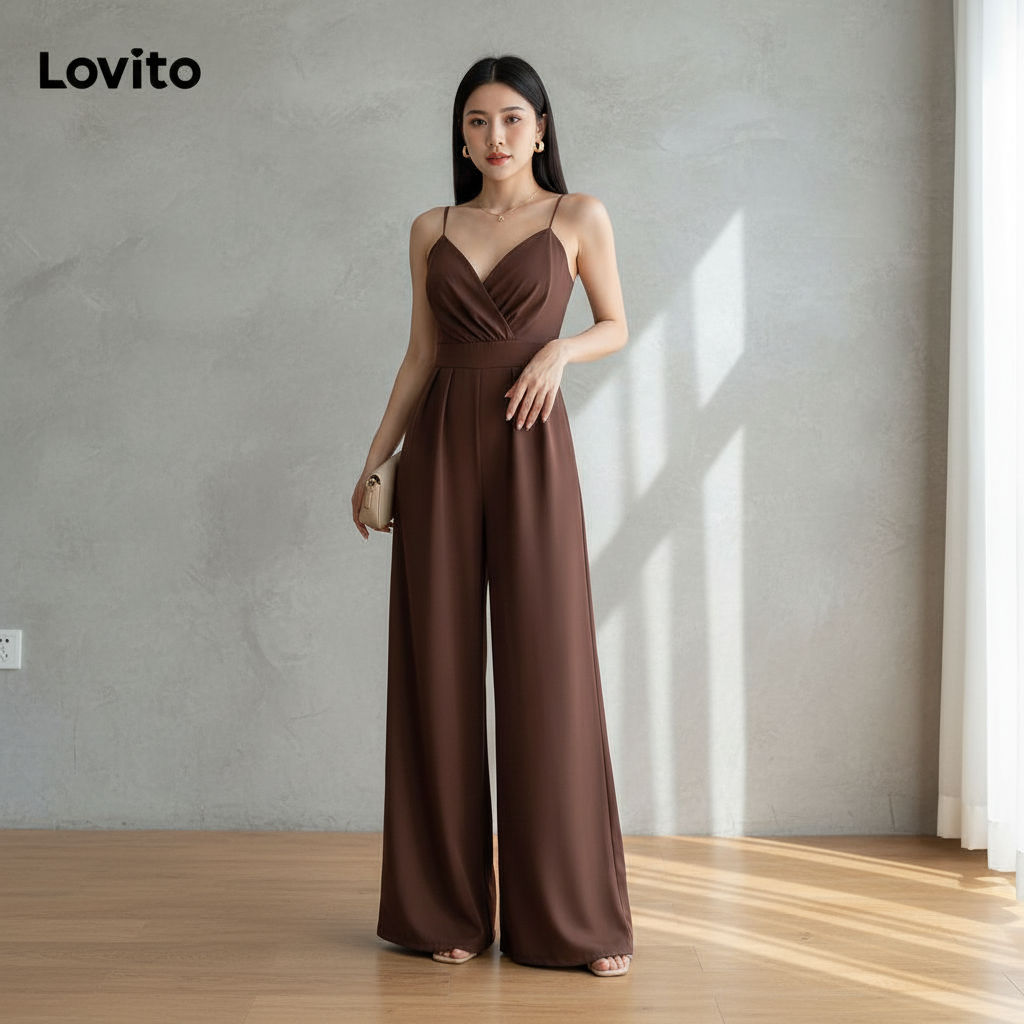 Lovito Macacão Casual Liso Plissado Verão Feminino L109MD682 em Oferta na Shopee