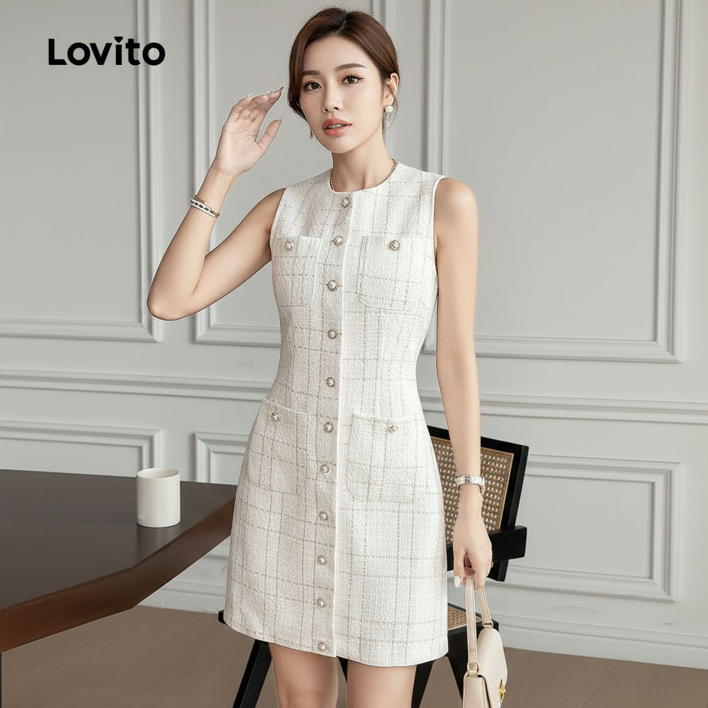 Lovito Vestido Feminino com Botões Frontais e Bolsos para Primavera Verão L158ED020 em Oferta na Shopee