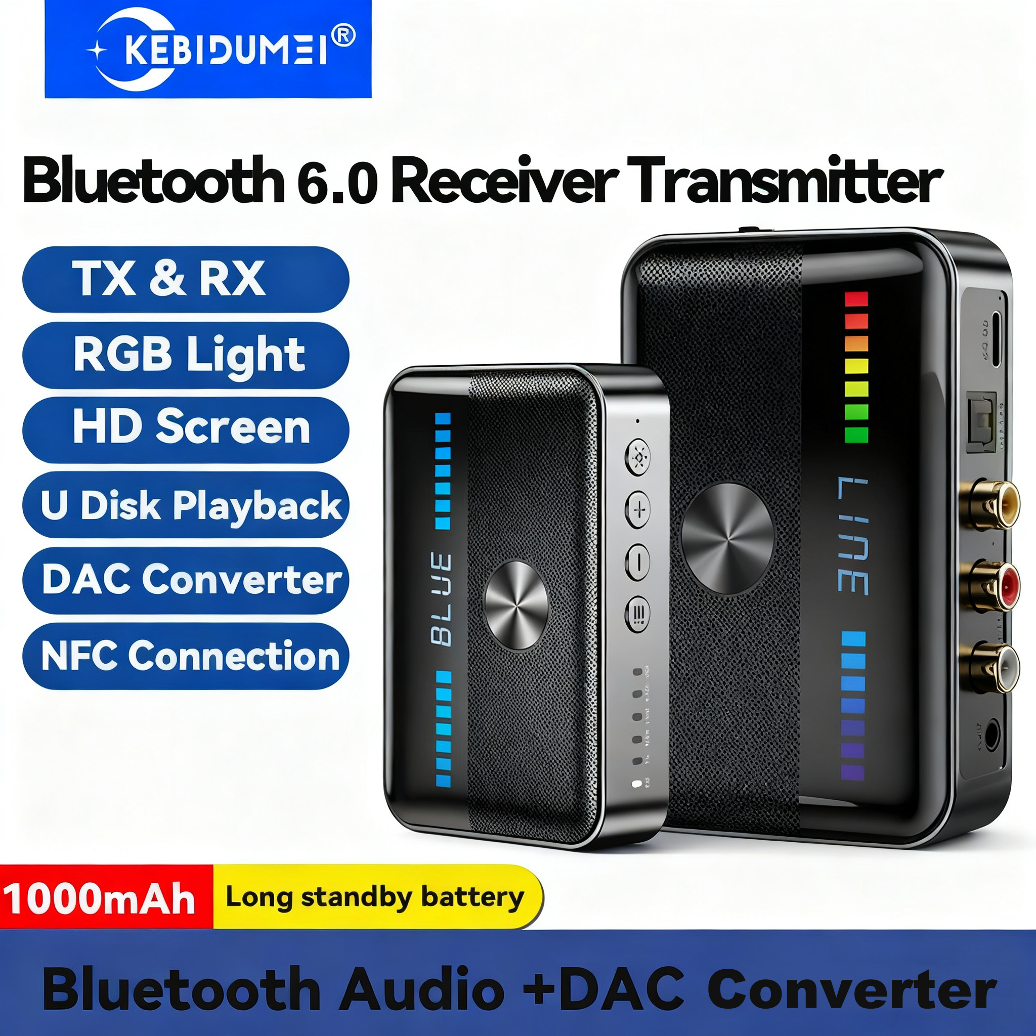 Receptor Transmissor Bluetooth 6.0 Adaptador de Áudio Sem Fio 3.5mm RCA Coaxial Conversor DAC Óptico Adaptador Sem Fio