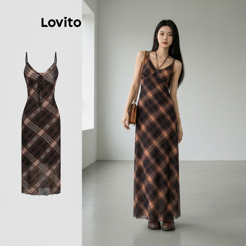 Lovito Vestido feminino Casual liso com estampa L117AD527 em Oferta na Shopee