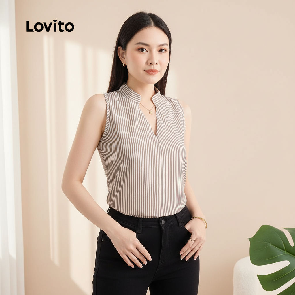 Lovito Blusa Marrom Casual Feminina para Primavera/Verão L243AD668 em Oferta na Shopee
